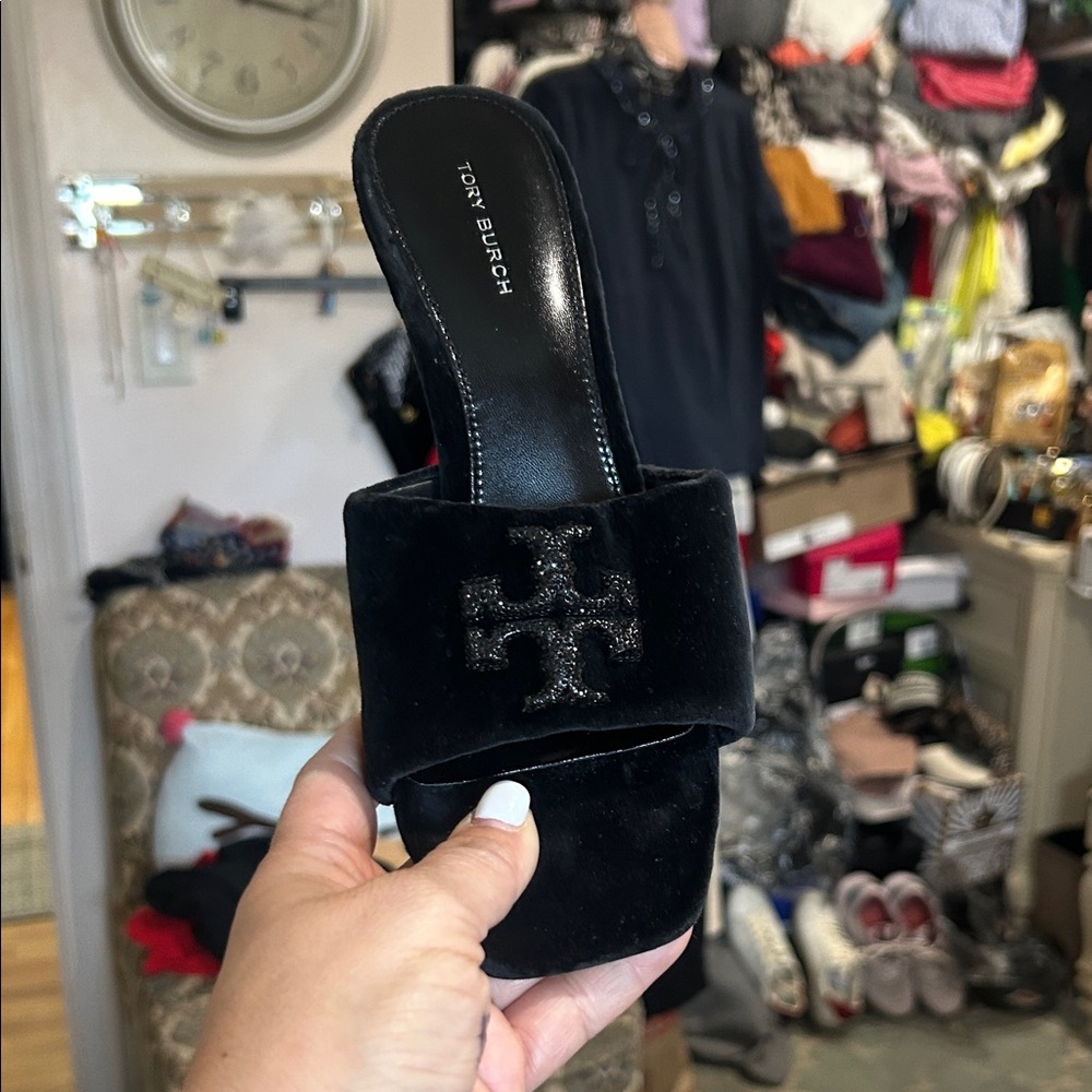 Tory Burch Black Velvet Mules